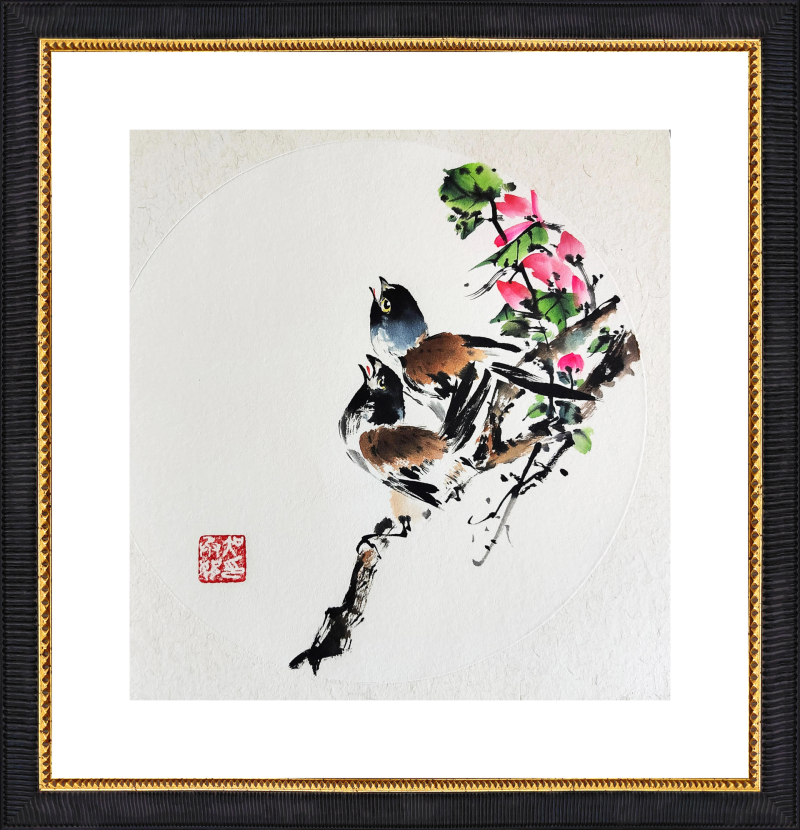 Two sparrows in song
