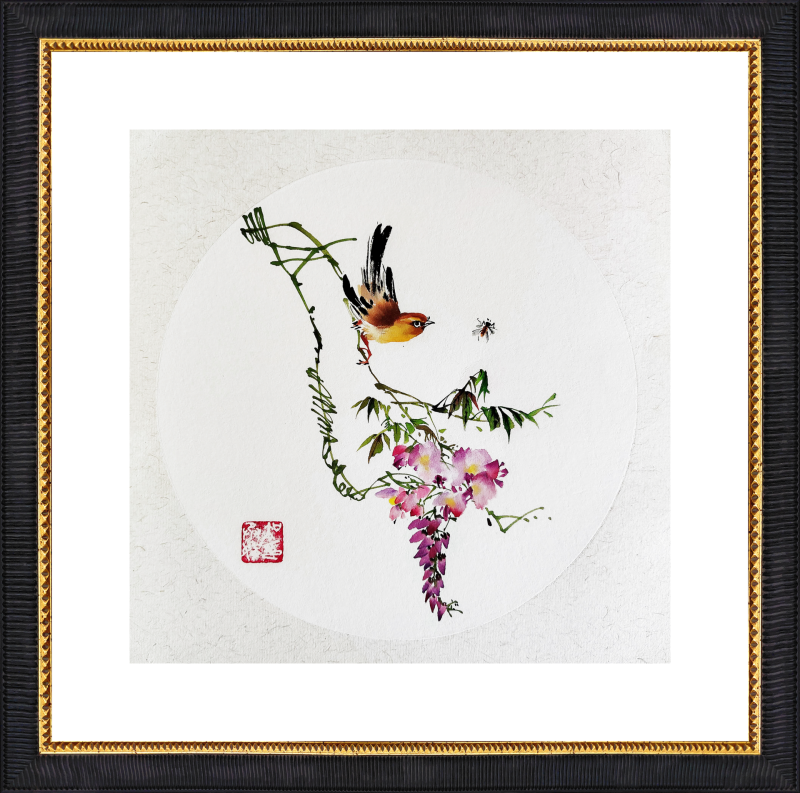 A nightingale and the wisteria