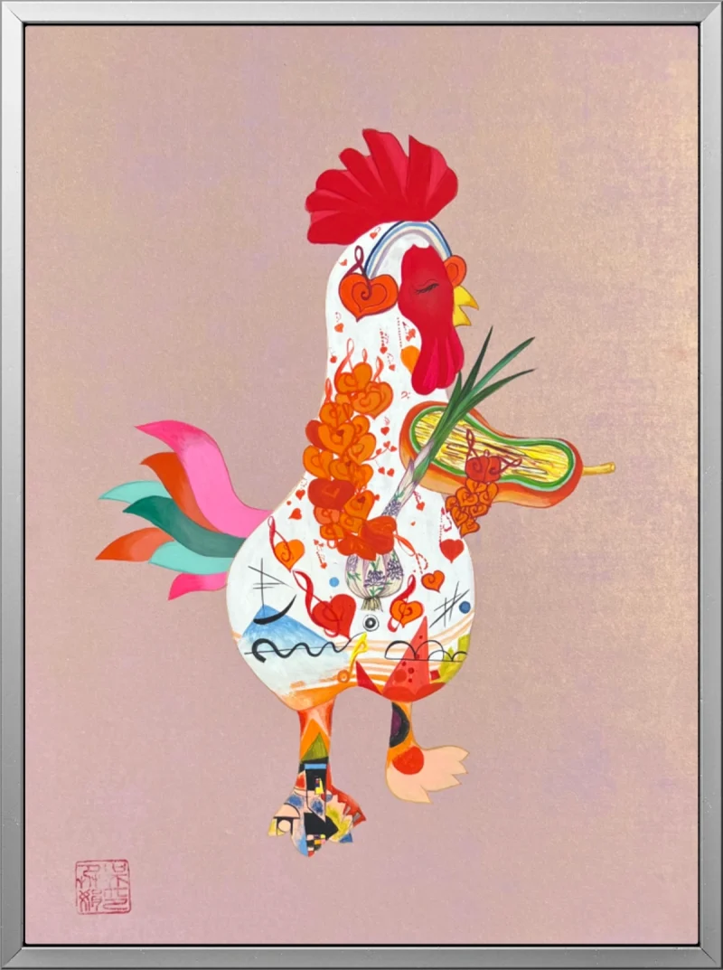 Orange Rooster Playing the Viola
